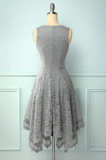 Asymmetrical Grey V-neck Lace Dress